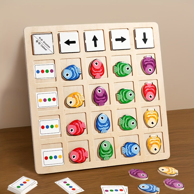 Wooden Fish Direction Game Arrow & Sorting Educational Toy for Kids