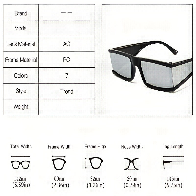 Square Frame Sunglasses Minimalist Flat Top Punk Eyewear UV Blocking