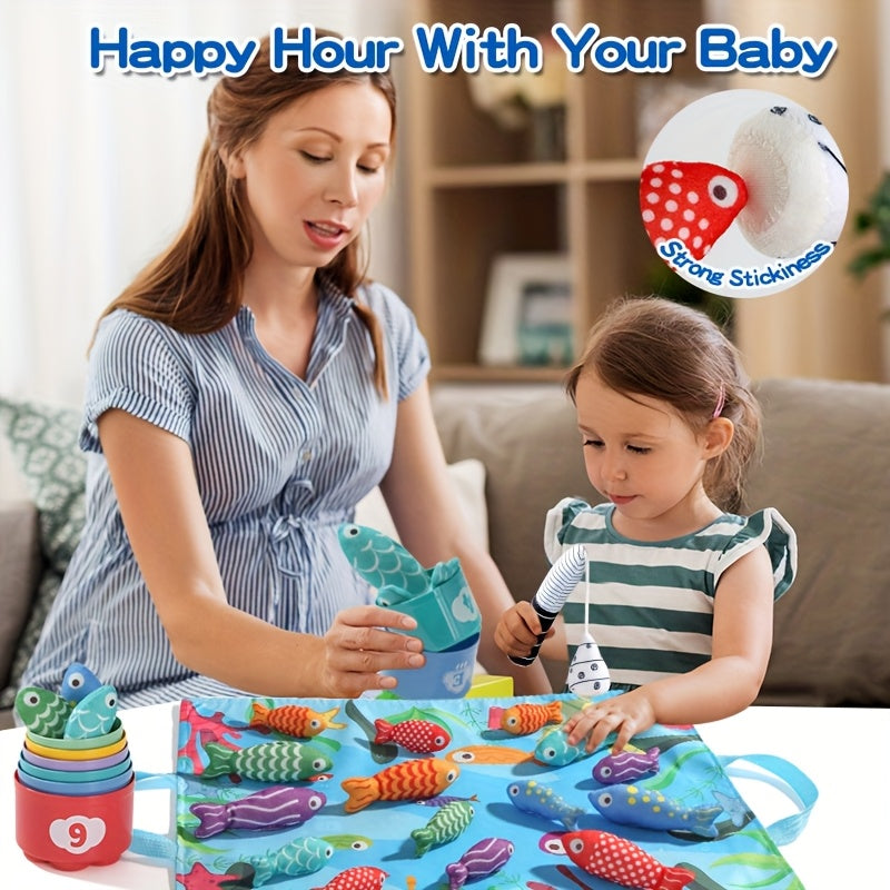Colorful 3D Fishing Toys Set for Kids with Rod and Fish