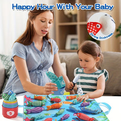 Colorful 3D Fishing Toys Set for Kids with Rod and Fish