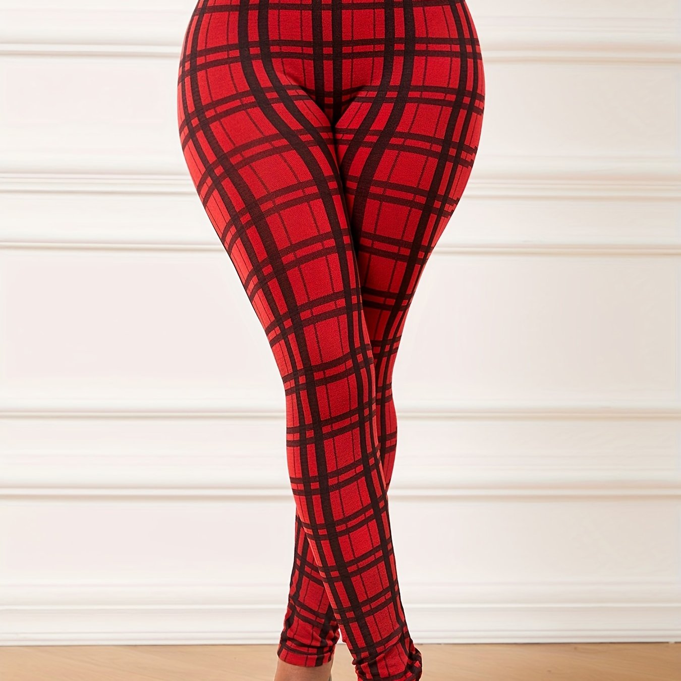  Plaid Print Tummy Control Leggings