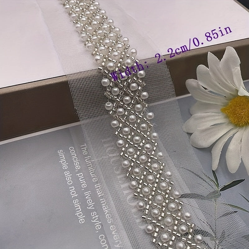 Faux Pearl Beaded Lace Collar Ribbon Skirt Wedding Dress Sewing Craft