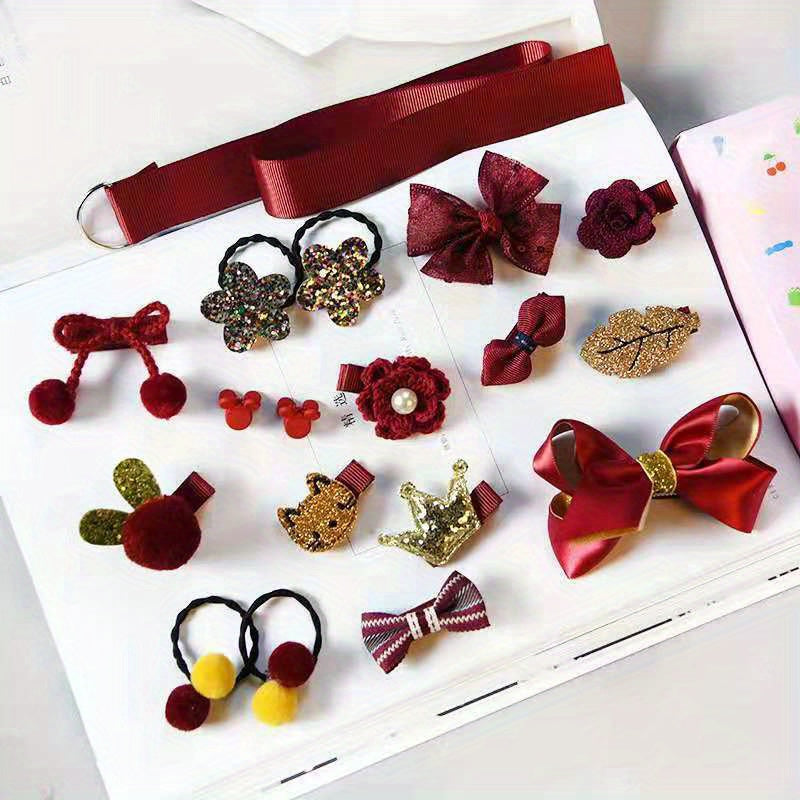 14pcs Girls Hair Accessories Set Crown Hair Tie Bow Duckbill Clip Cartoon Rabbit