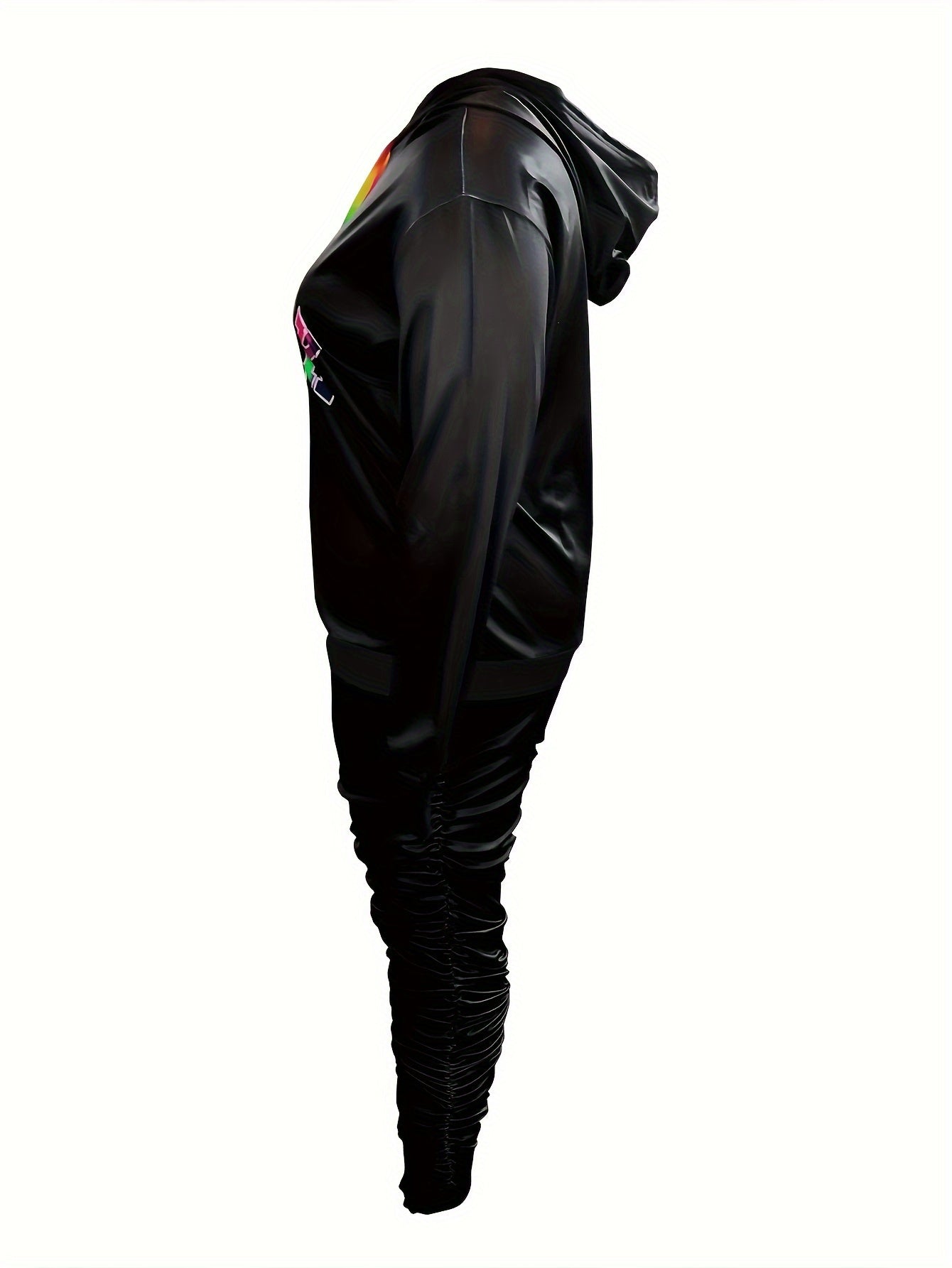  Colorblock Tie Dye Hooded Sweatshirt & Ruched Skinny Sweatpants