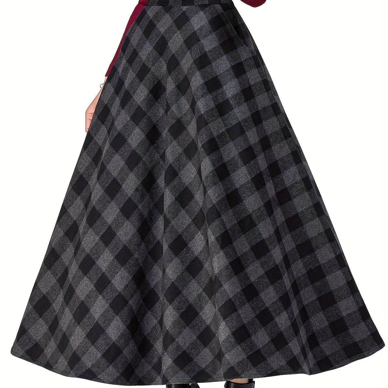  Women's Plaid Print Elastic Waist A-line Swing Skirt