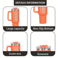 Laser Flag Tumbler 40oz Vacuum Insulated Cup Straw Lid Handle Portable
