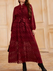  Women's Striped Lantern Sleeve Dress With Belt