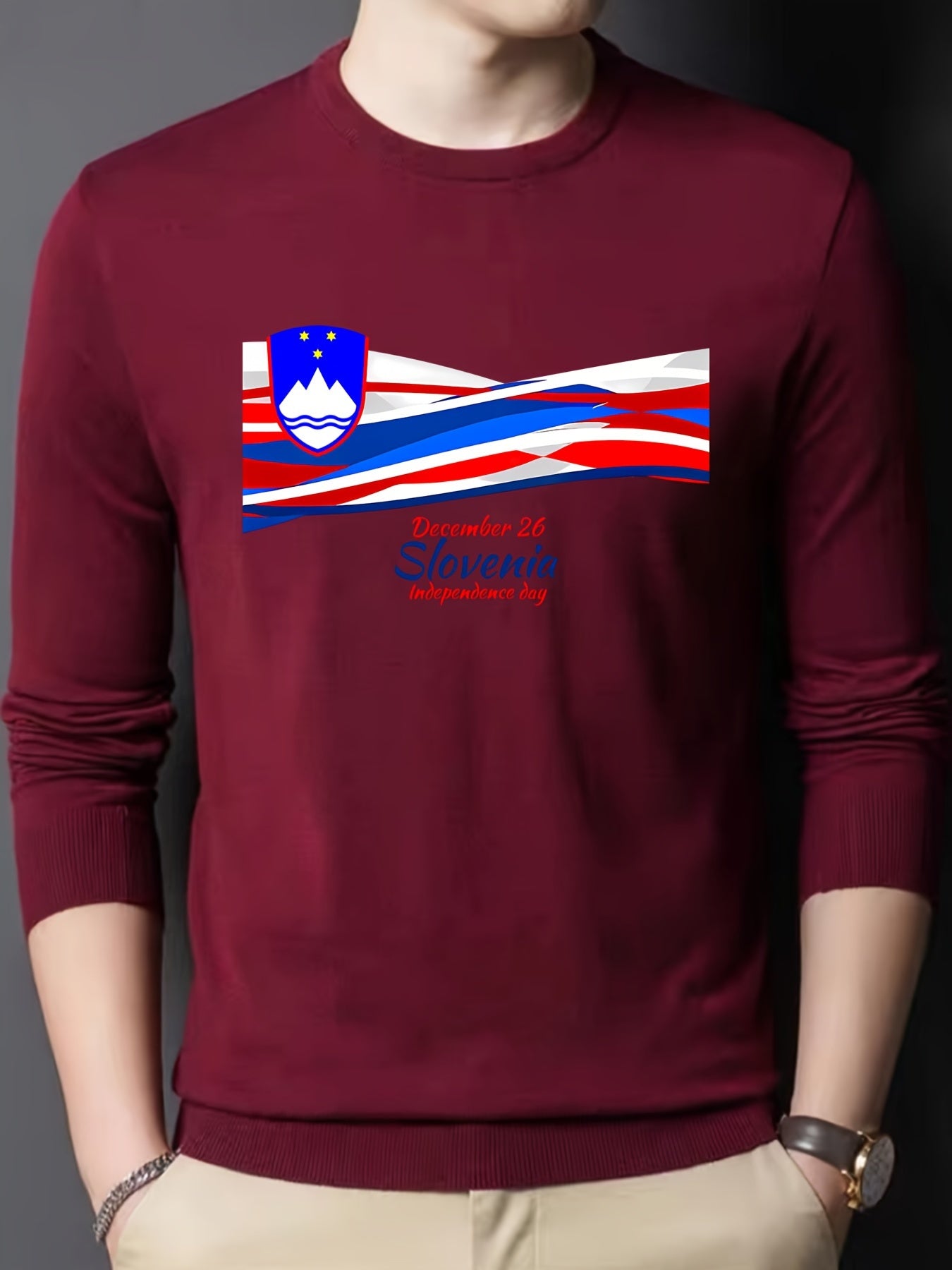 Slovenian Flag Men's Long Sleeve Knitted Sweater