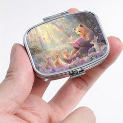 Enchanted Forest 2 Compartment Pill Organizer Metal Case Jewelry Holder