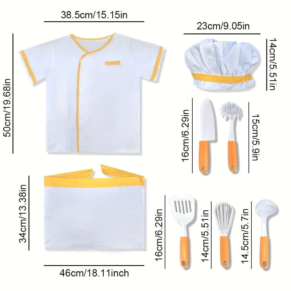8pcs Chef Costume Play Kitchen Toy Set with Shirt, Apron & Utensils