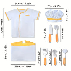 8pcs Chef Costume Play Kitchen Toy Set with Shirt, Apron & Utensils