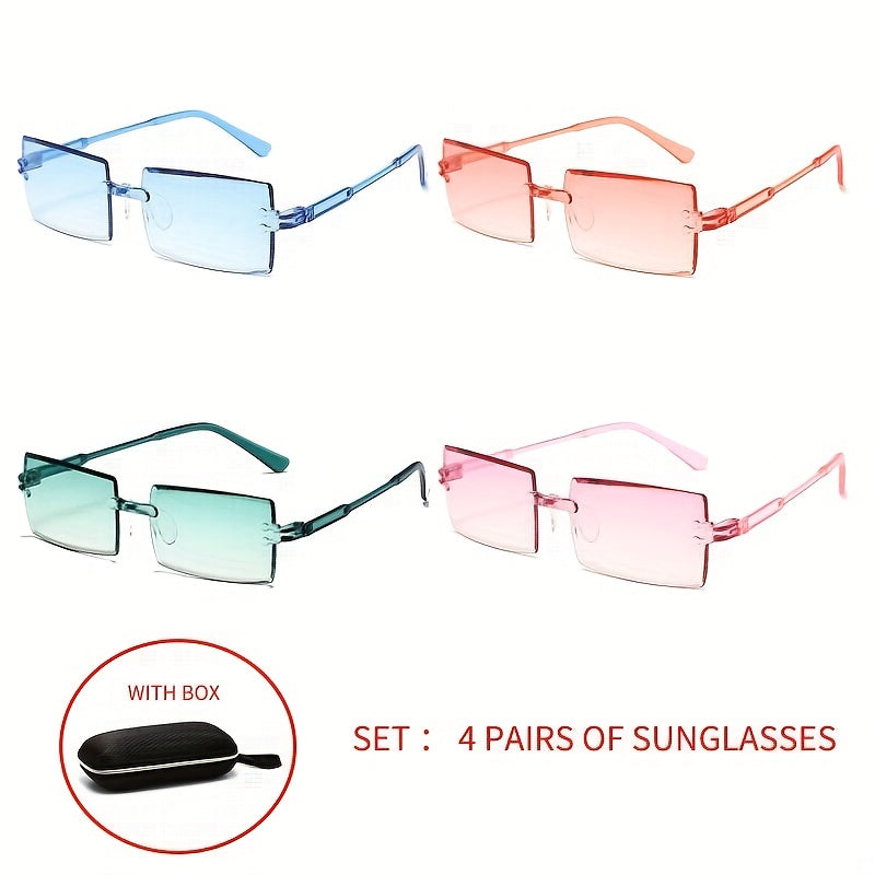 4 Pairs Rimless Sunglasses UV400 Sun Shades for Summer Beach Party