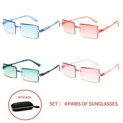 4 Pairs Rimless Sunglasses UV400 Sun Shades for Summer Beach Party