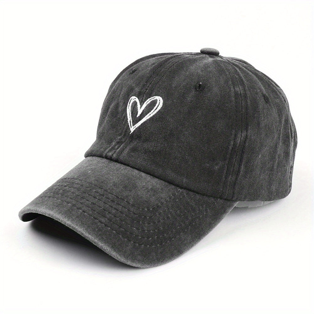Distressed Vintage Baseball Cap Heart Printed Sun Hat