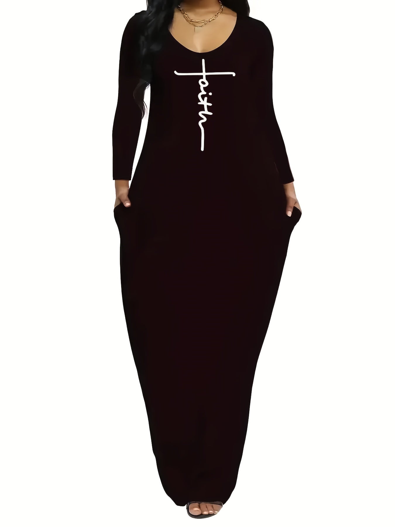  Casual Dress Women's Plus Letter Print Maxi Dress