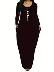  Casual Dress Women's Plus Letter Print Maxi Dress
