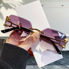 Square Rimless Sunglasses Leopard Gradient UV400