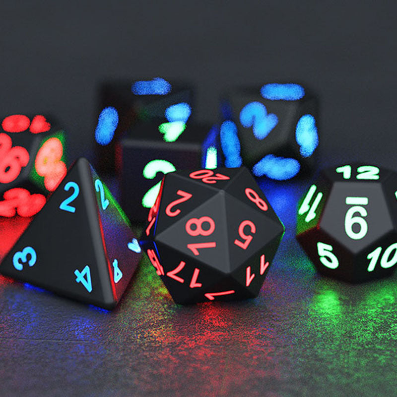 7pcs Rechargeable LED Metal Flashy Dices Halloween Thanksgiving Christmas Gift