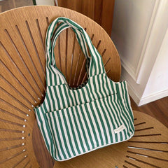 Vintage Striped Pattern Hobo Bag Large Capacity Canvas Tote Bag