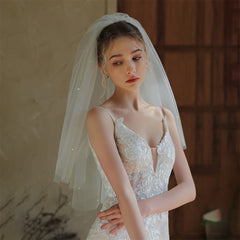 Sheer Lace Wedding Veil with Tulle Train & Headpiece