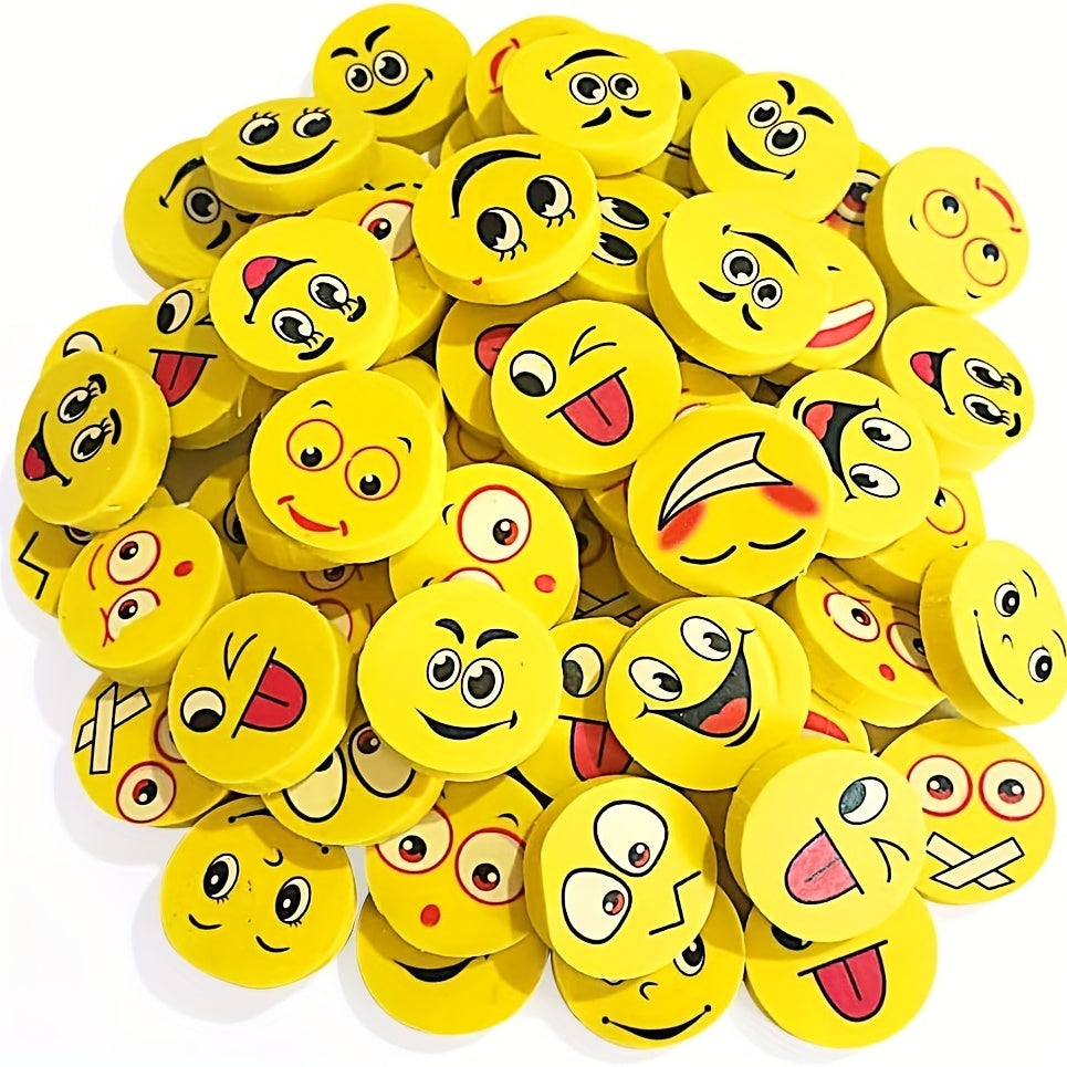 70pcs Smile Face Erasers Assorted Designs School Supplies Teacher Rewards