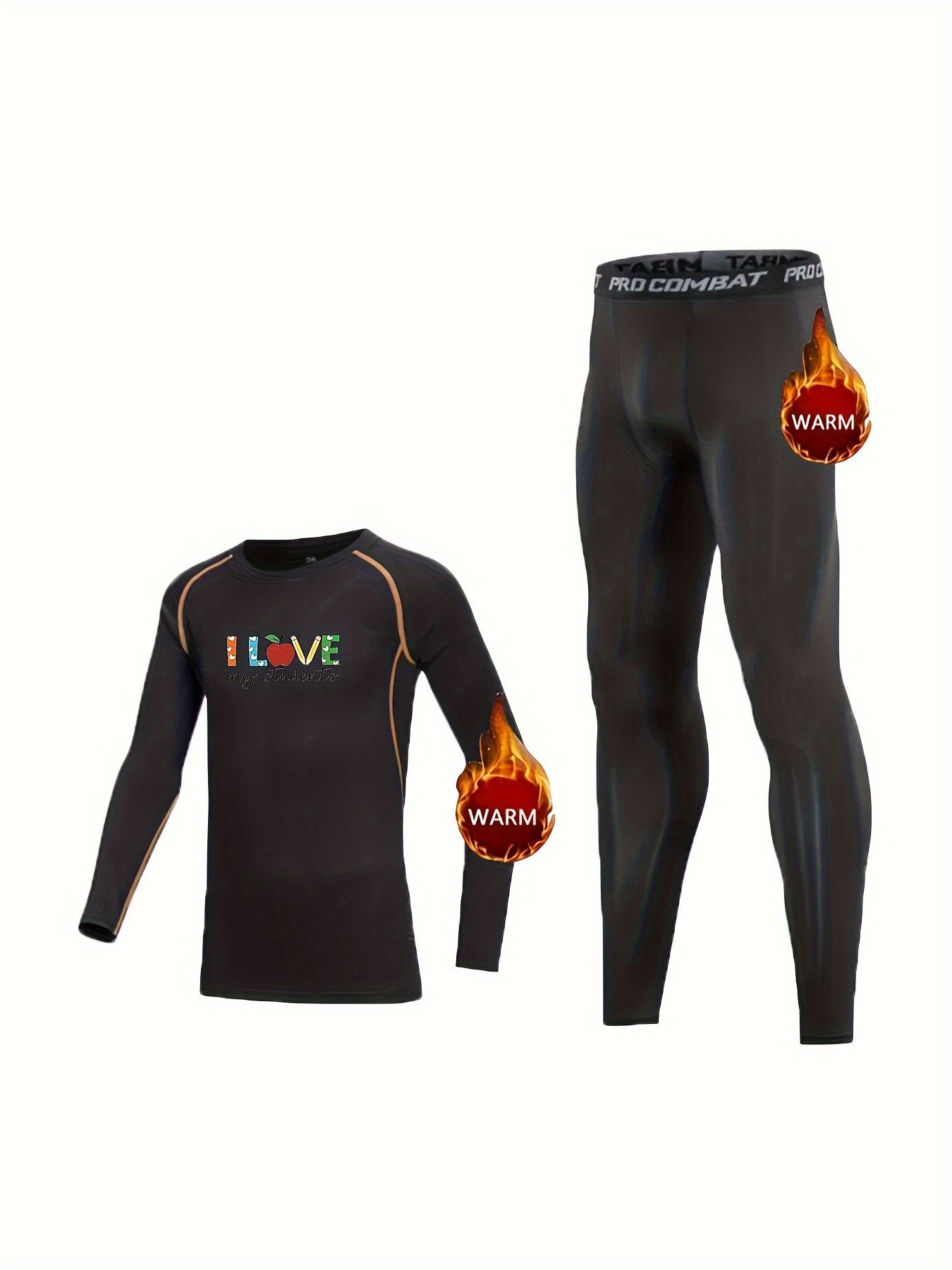 2pcs Love Print Fleece Compression Sets for Toddlers