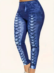 Women's Plus Denim Print Skinny Leggings