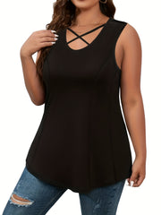  Solid Criss Cross V Neck Tank Top