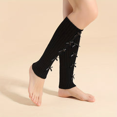 Bow Decor Leg Warmers Knee High Socks Women's Stockings