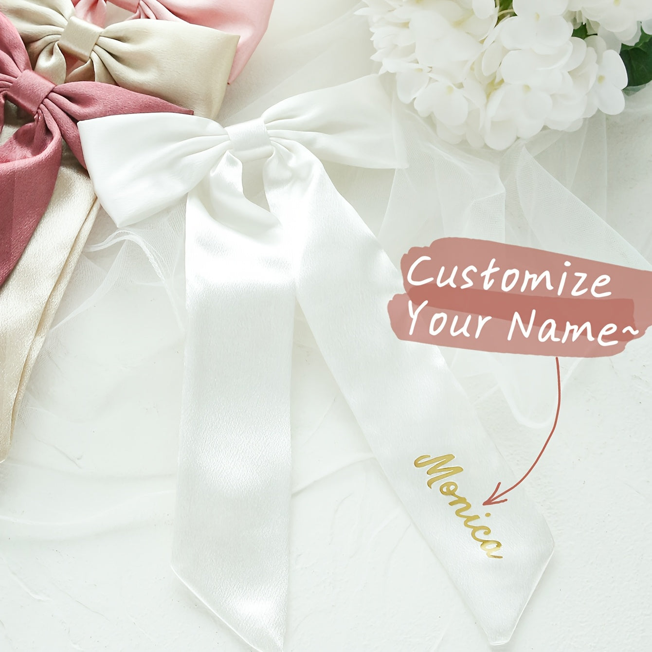 Custom Ivory Satin Hair Bow & Monogram Barrette Bridal Accessory