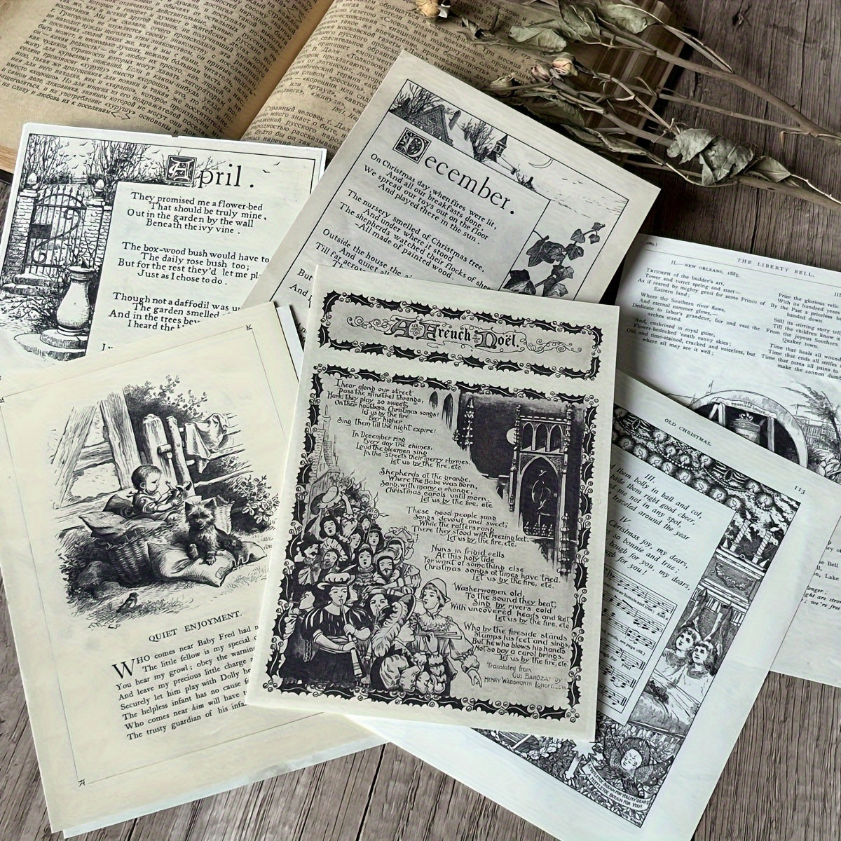 10pcs Retro Plant Cartoon Character English Phrase Paper
