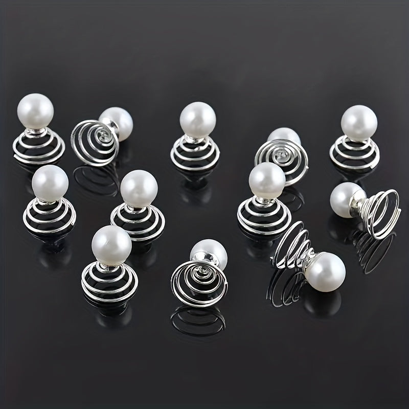 12pcs Faux Pearl Hair Coil Ring Spiral Hairpin Wedding Bridal Hair Accessories
