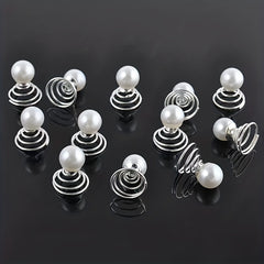12pcs Faux Pearl Hair Coil Ring Spiral Hairpin Wedding Bridal Hair Accessories