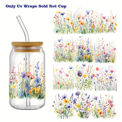 4pcs Wildflower 3D Erasable Transfer Stickers UV Waterproof Self Adhesive