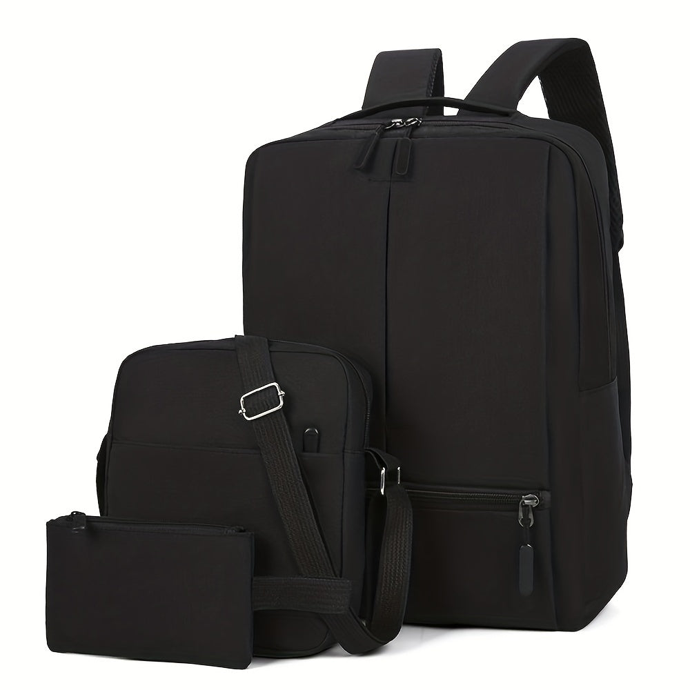 3pcs Men's Backpack Crossbody Bag Set With USB Charging Port