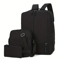 3pcs Men's Backpack Crossbody Bag Set With USB Charging Port