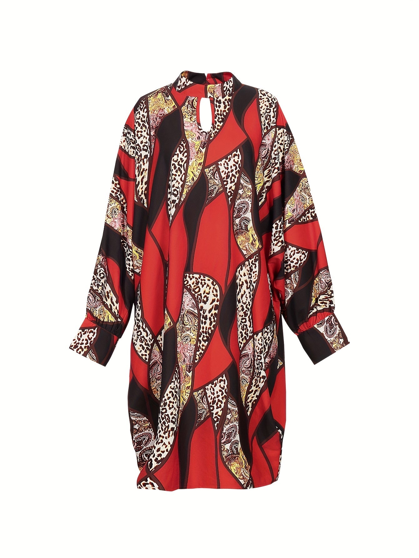  Allover Print Lantern Sleeve Loose Fit Dress
