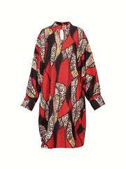  Allover Print Lantern Sleeve Loose Fit Dress