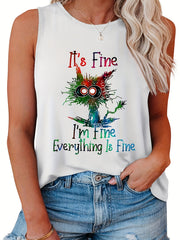  Casual Tank Top Women's Plus Slogan & Graphic Print Round Neck Tank