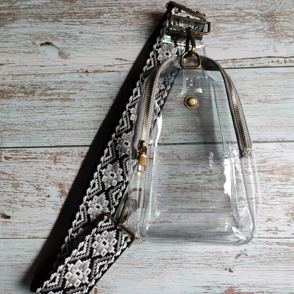 Transparent Zipper Sling Bag with Vintage Strap