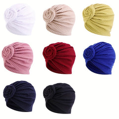 Front Twist Knot Turban Cap Embossed Pleated Head Wrap Hijab Elastic Bonnet