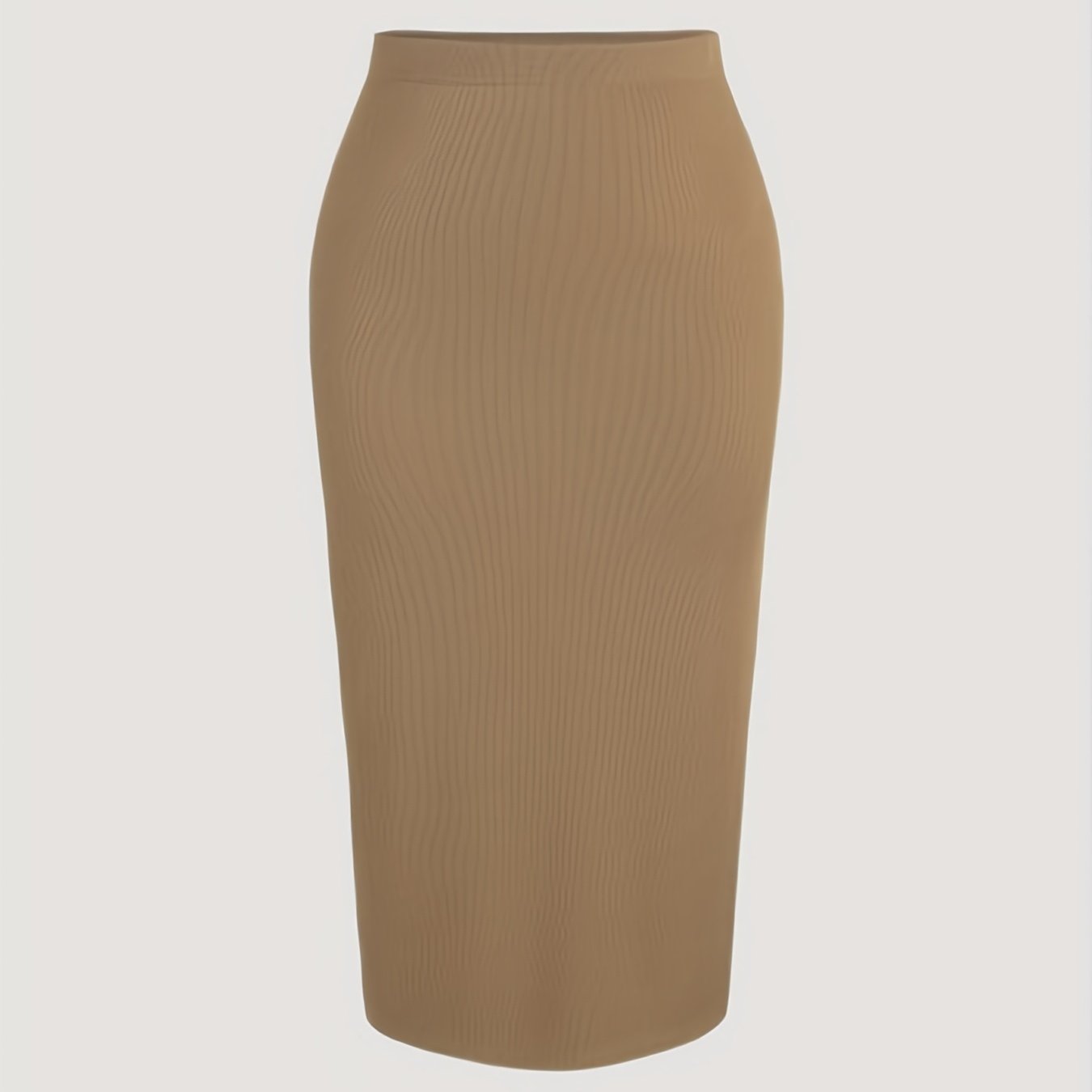  Ribbed High Rise Slim Fit Midi Skirt