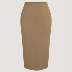 Ribbed High Rise Slim Fit Midi Skirt