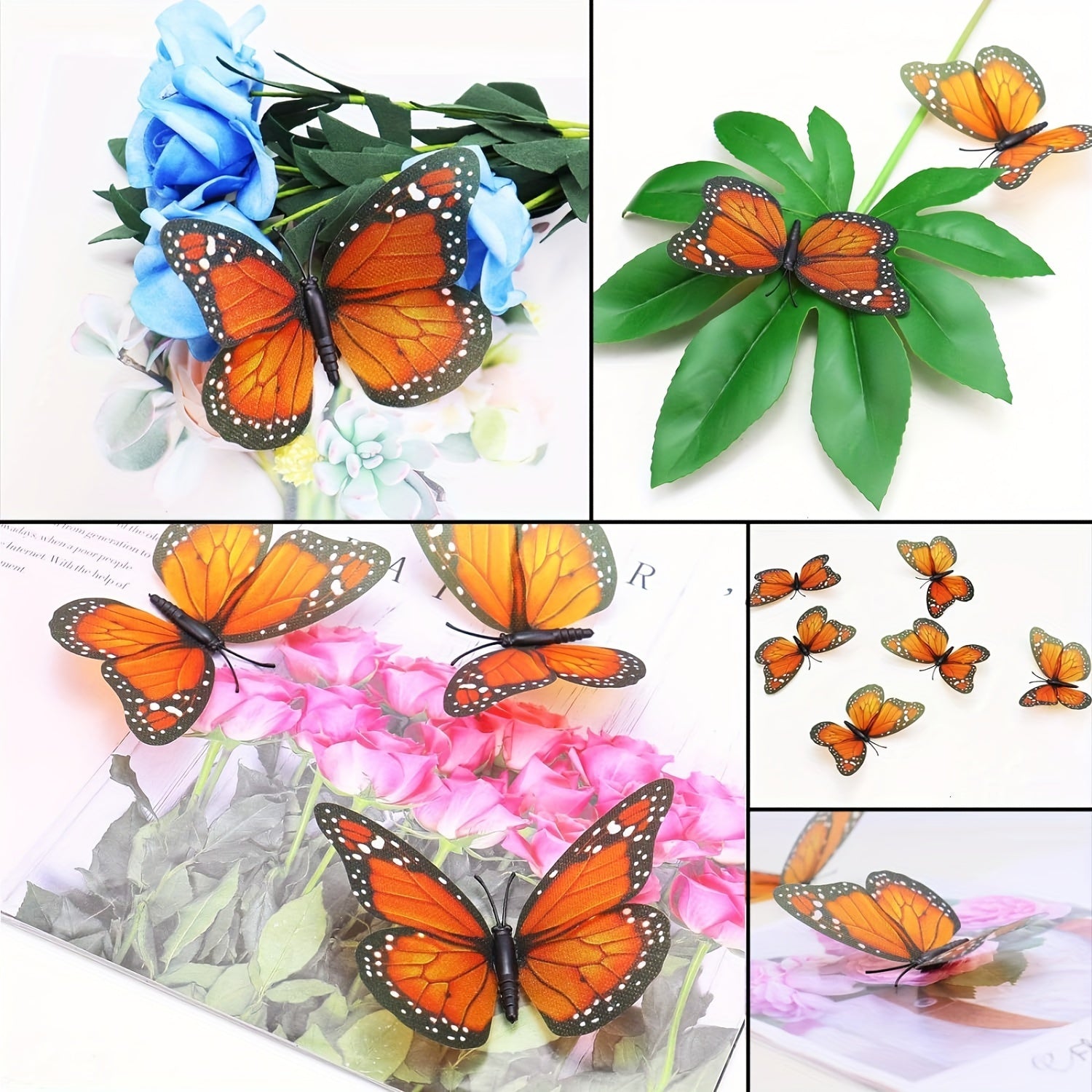 10pcs Orange Artificial Butterfly Wall Wedding Decorations