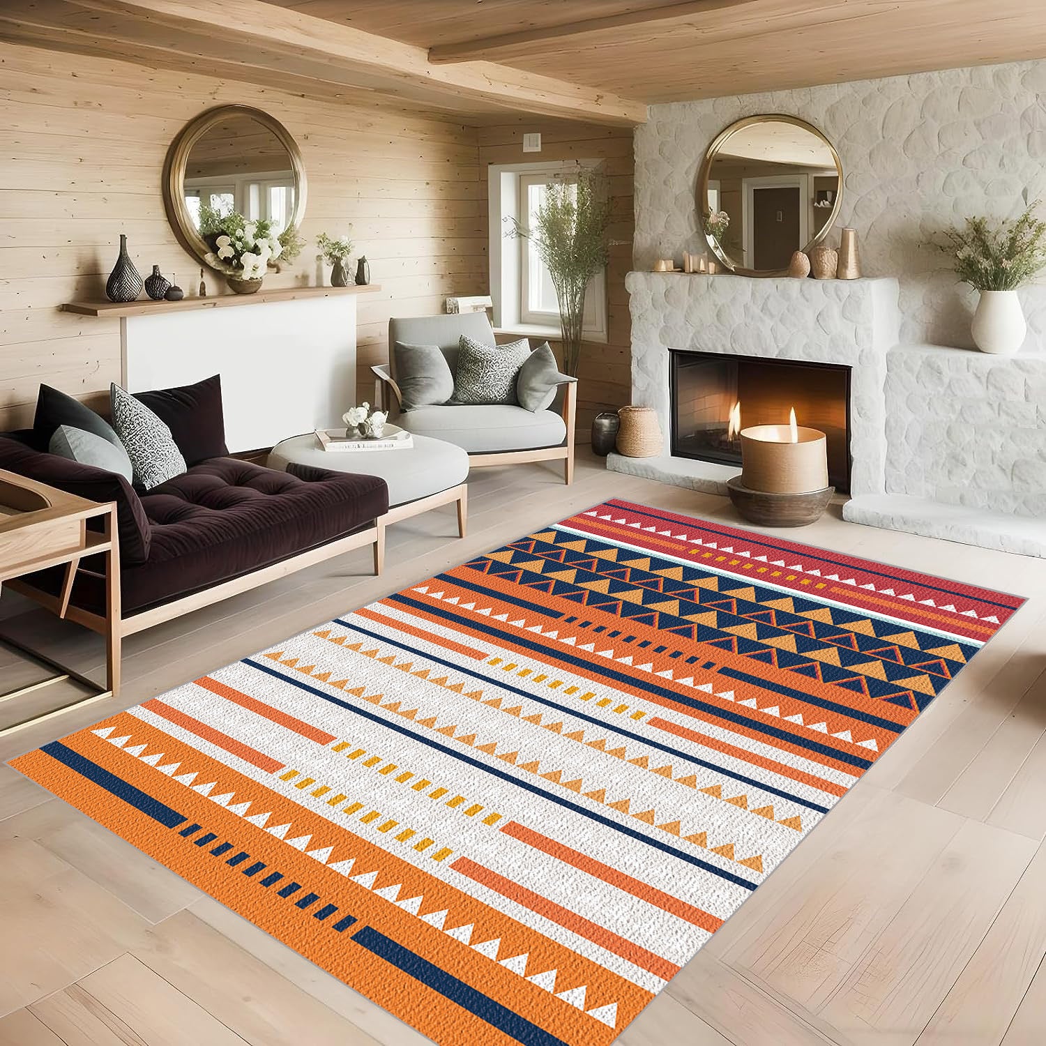 Boho Geometric Anti Fatigue Kitchen Rugs Soft Faux Sheepskin Mat
