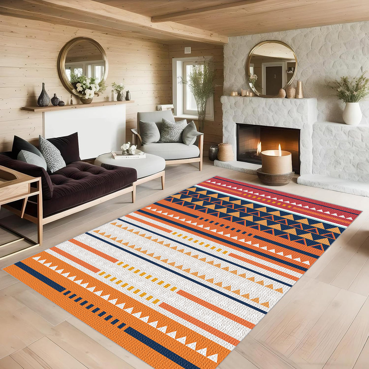 Boho Geometric Anti Fatigue Kitchen Rugs Soft Faux Sheepskin Mat