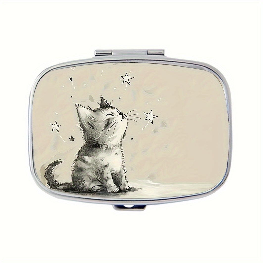 Starry Cat 2 Compartment Pill Case Compact Medicine Organizer