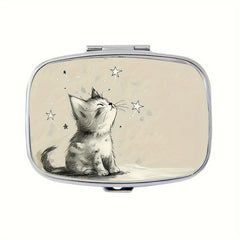 Starry Cat 2 Compartment Pill Case Compact Medicine Organizer