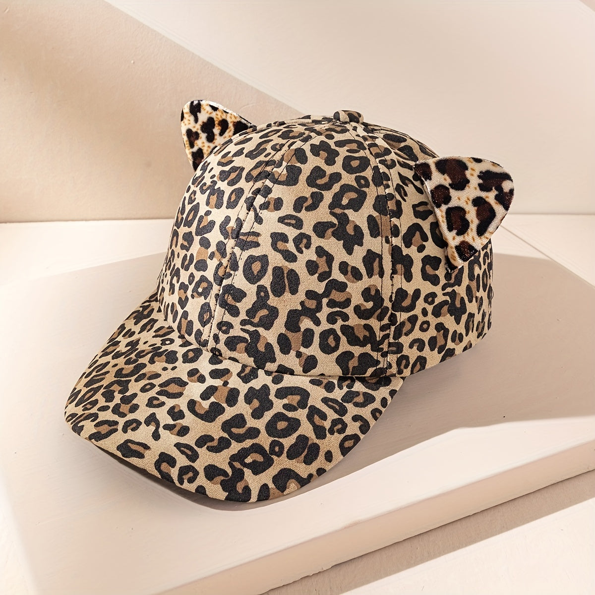 Leopard Baseball Cap Cat Ears Cartoon Dad Hat Lightweight Adjustable Sun Hats