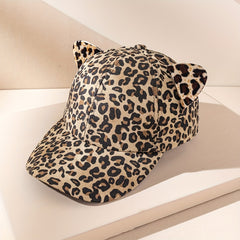 Leopard Baseball Cap Cat Ears Cartoon Dad Hat Lightweight Adjustable Sun Hats